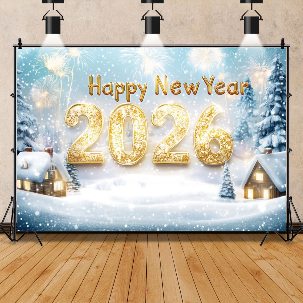 Photography Lighting And Background - 2026年新年テーマパーティー背景冬の雪クリスマス森林花火ライトボケ写真撮影背景写真スタジオ