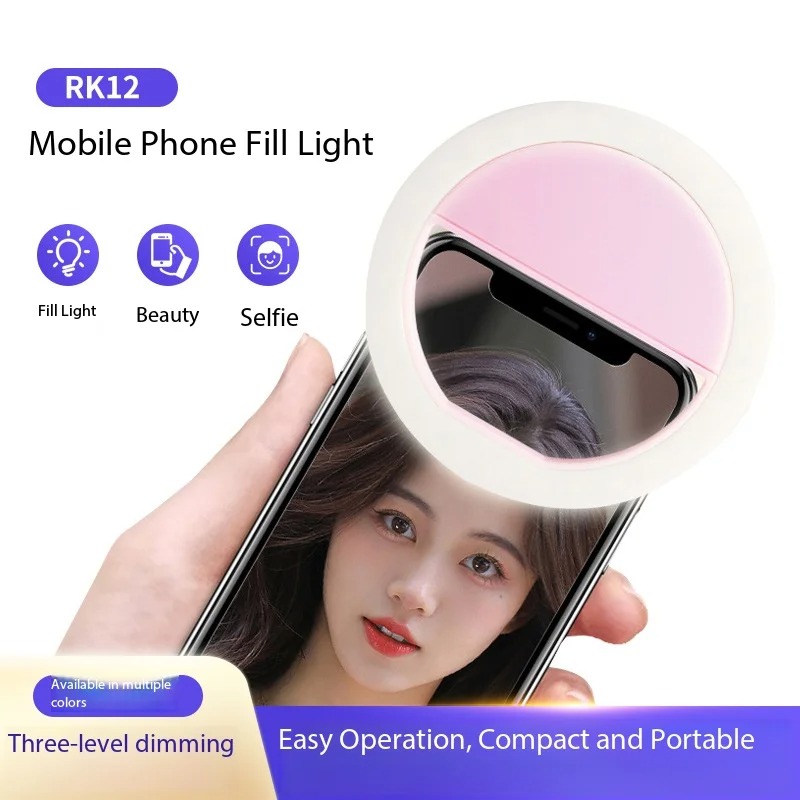 Photography Lighting Product - 充電式クリップオン自撮りリングライト 3段階調節可能 ポータブルスマホ用美顔フィルライト ライブストリーミング/ビデオ撮影用