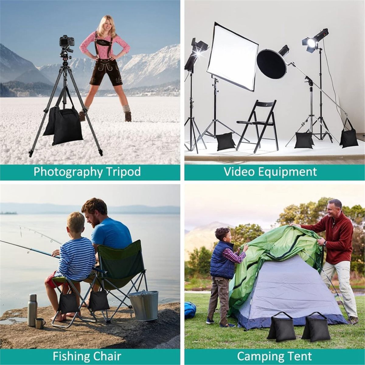 Photography Lighting Weight Bags - DT75BG 8パックサンドバッグ ウェイトバッグ ライトスタンド写真撮影用、背景スタンド用サドルバッグ、釣り用椅子用