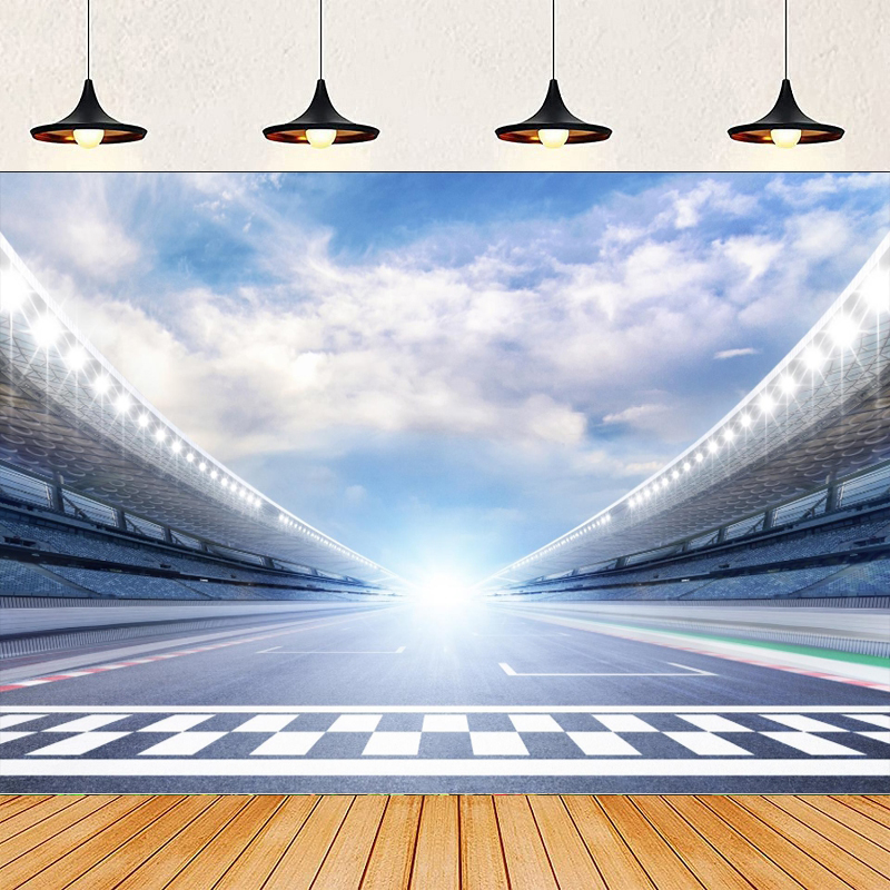 Photography Lighting And Background - レーシングカーの写真撮影用背景幕、フィニッシュライン、レーシングトラック、スポットライト、観客、背景、チャンピオン、レーシングクラブ、誕生日パーティー