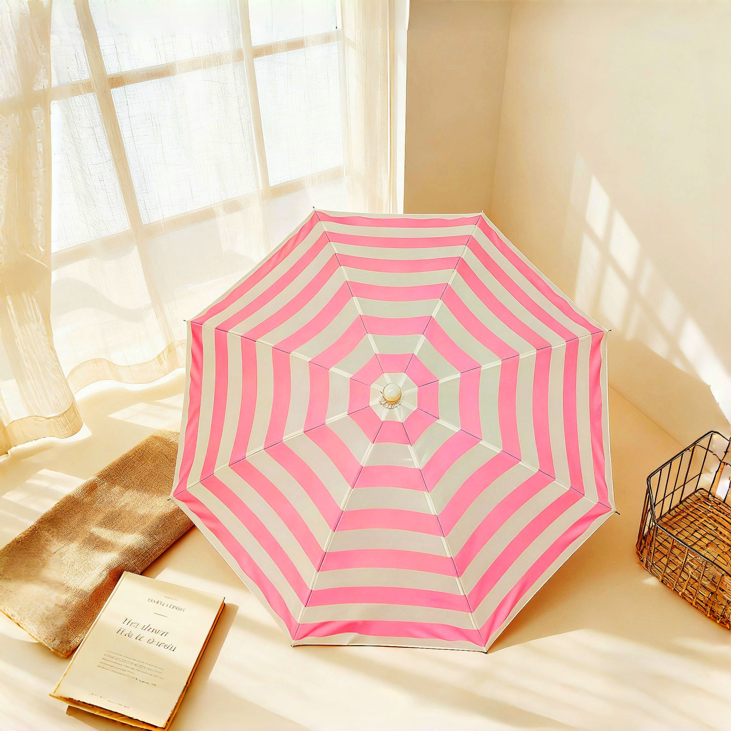 Diy Photography Lighting Umbrella - 1個入り ストライプ柄ピンク傘 ジェムファン DIY写真撮影用小道具 装飾 コスプレ