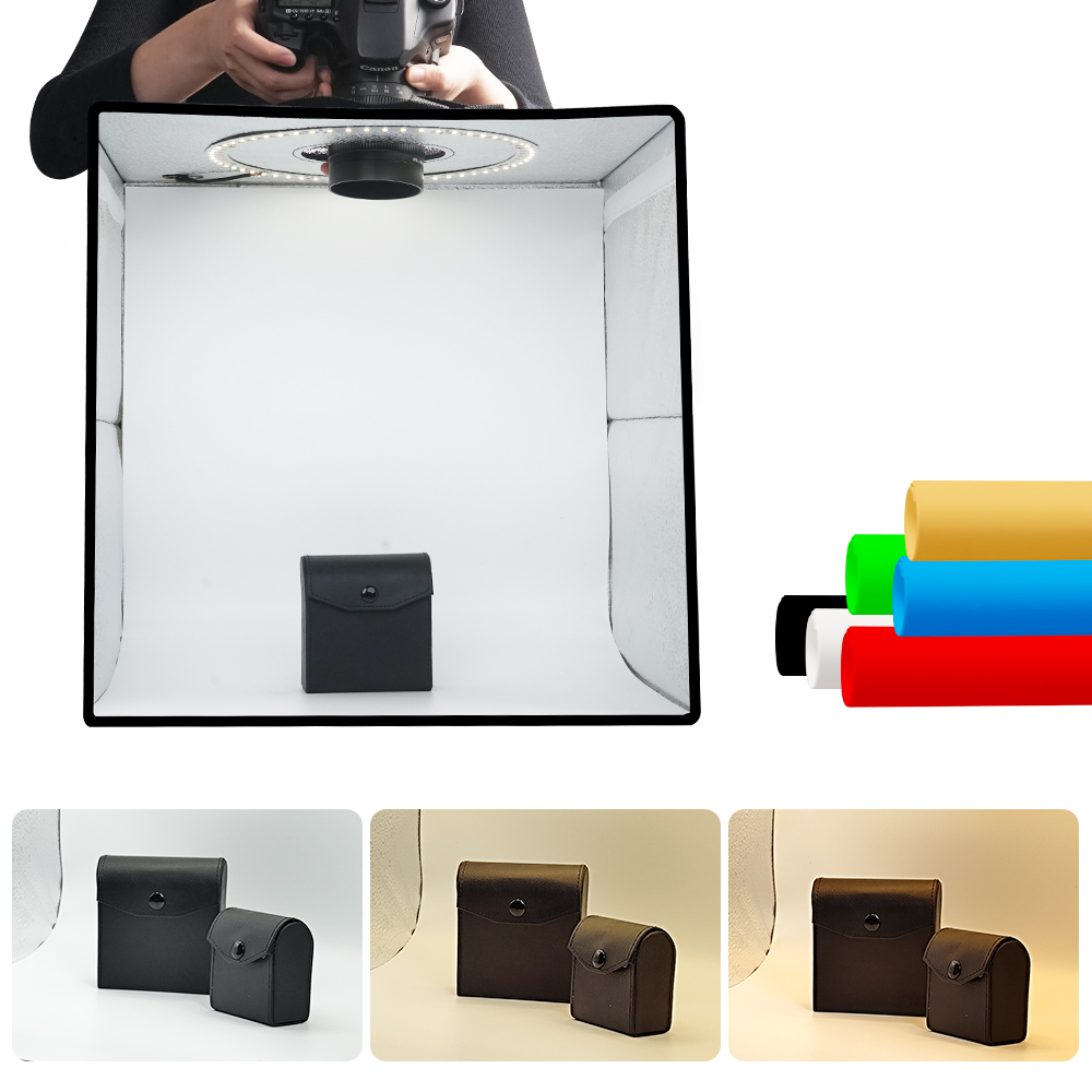 Photography Lighting Product - ライトダウ調光可能フォトボックスLEDライトルームフォトスタジオライトボックスキット120個LED 6種類の背景布付き写真撮影用ポータブル折りたたみ式