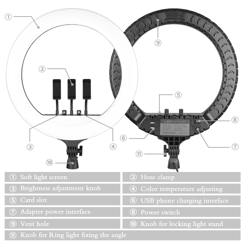 SH 18インチノブリングライトLEDセルフィービデオランプ - Photography Lighting And Background のレビューと価格