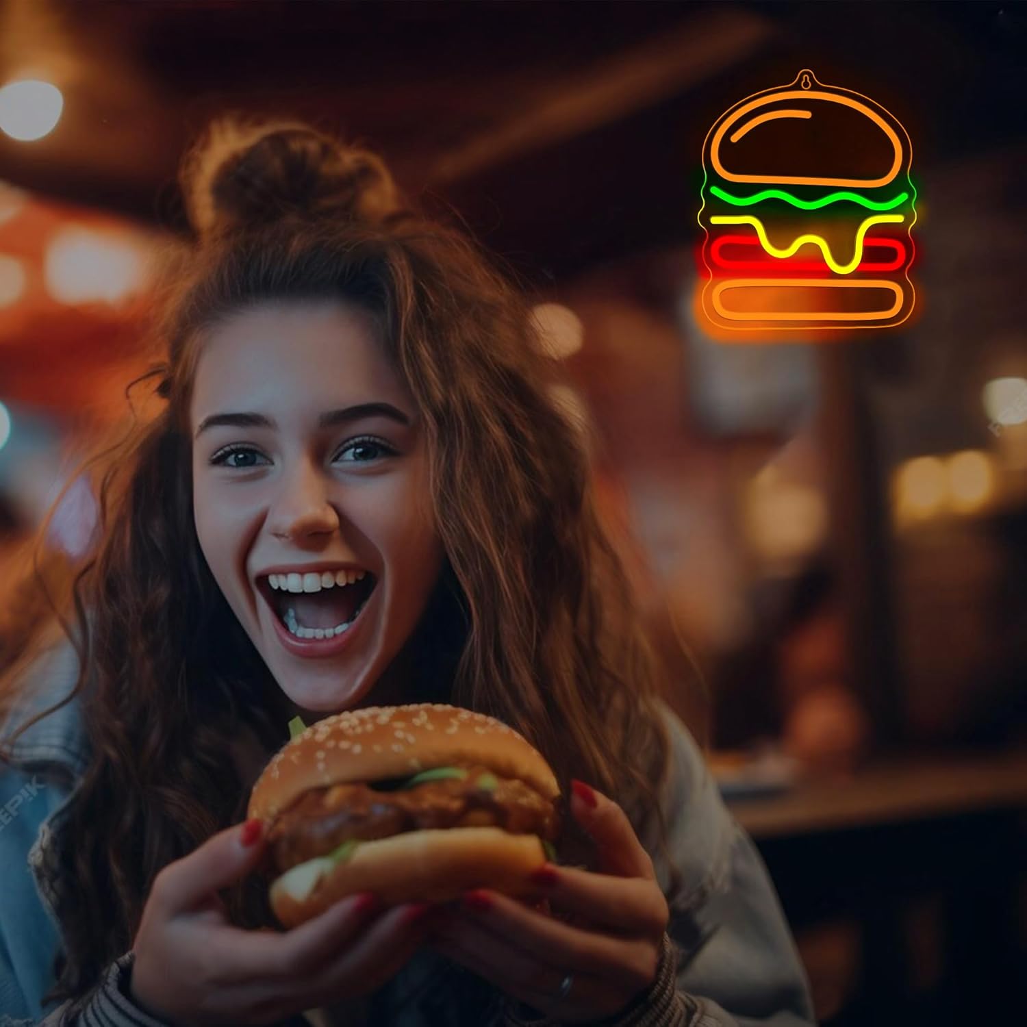 ハンバーガーネオンサイン、重ねチーズLEDライト付き、ファス - Photography Lighting For Food のレビューと価格