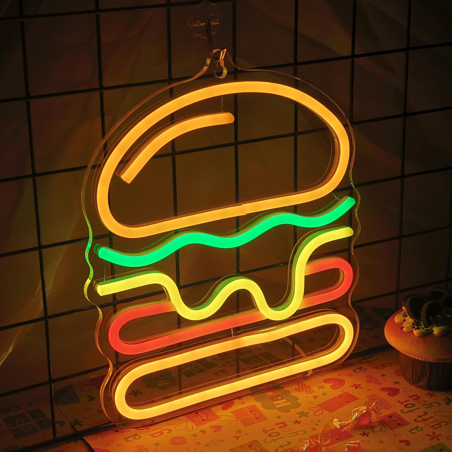 ハンバーガーネオンサイン、重ねチーズLEDライト付き、ファス - Photography Lighting For Food のレビューと価格
