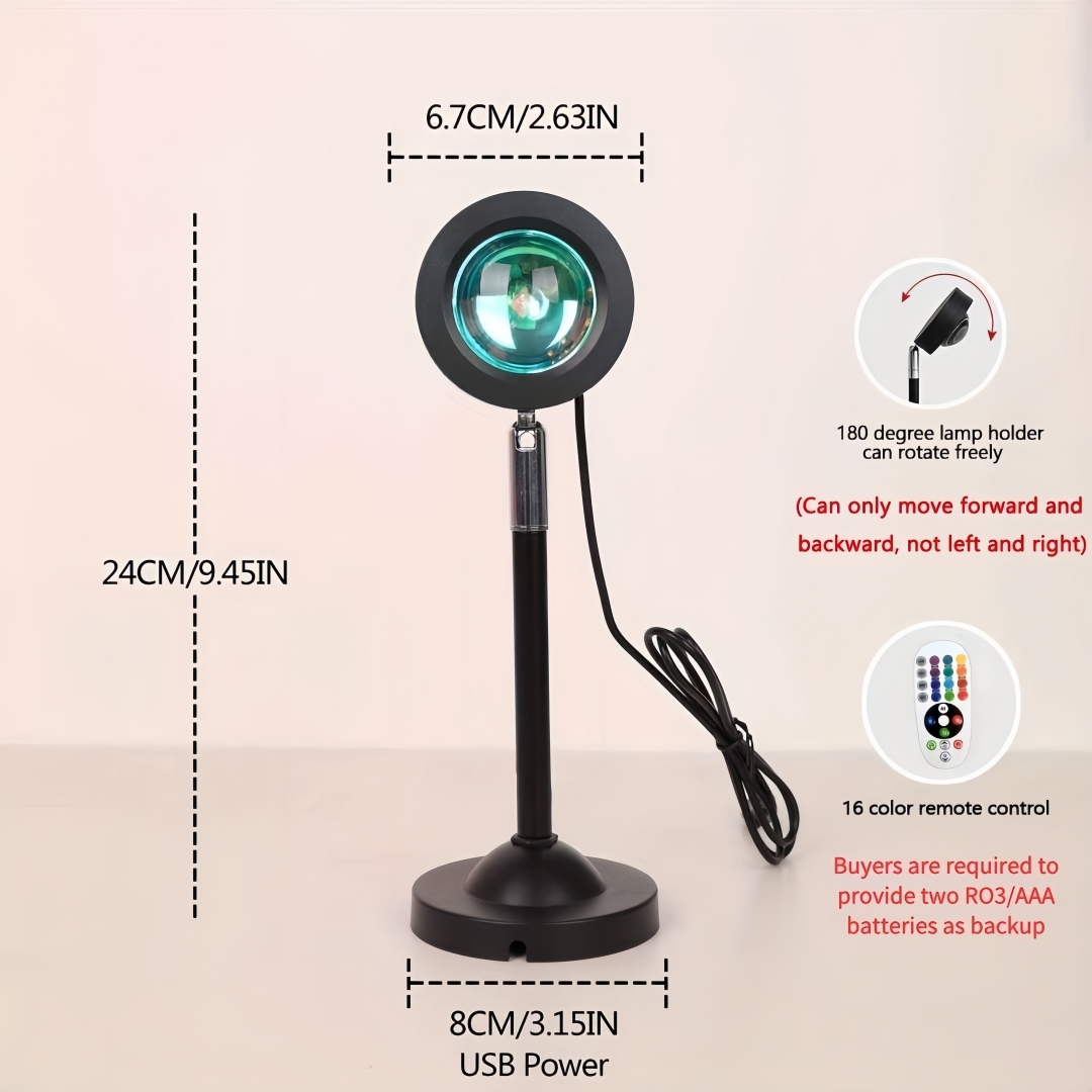 16色RGB変更可能なサンセットランプナイトライト、寝室のム - Photography Lightning のレビューと価格