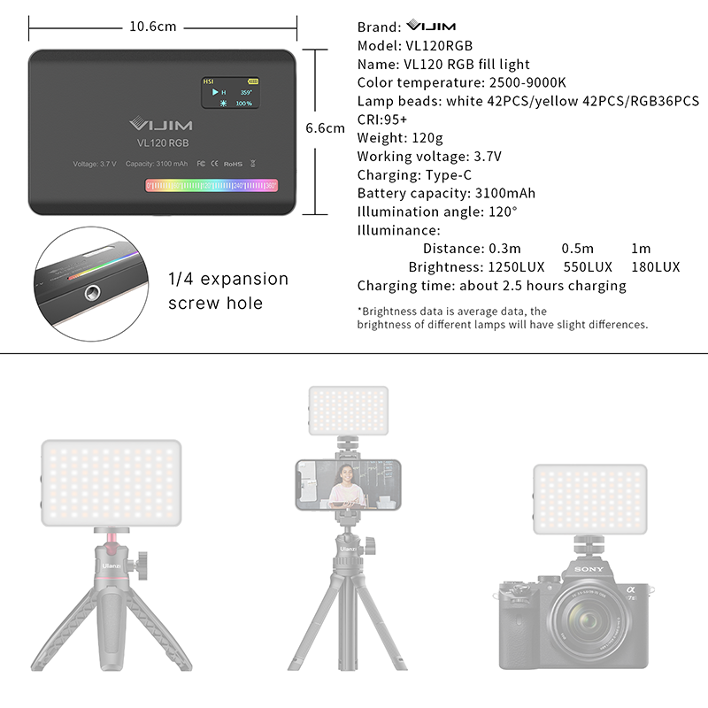 Ulanzi VL120 RGB カメラビデオライトミニポー - Photography Lighting Product のレビューと価格